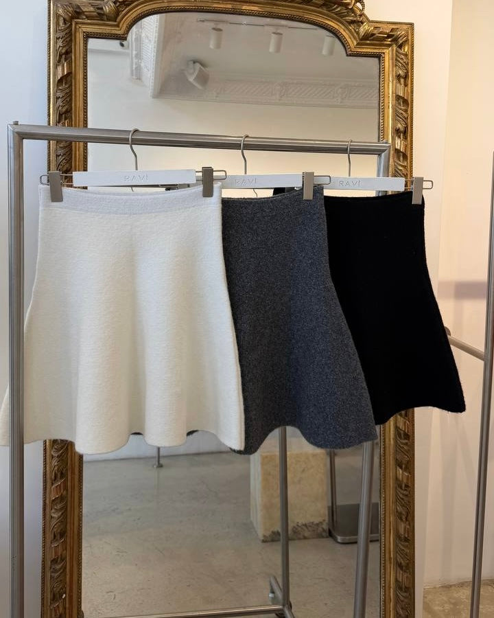 A flared knit mini skirt