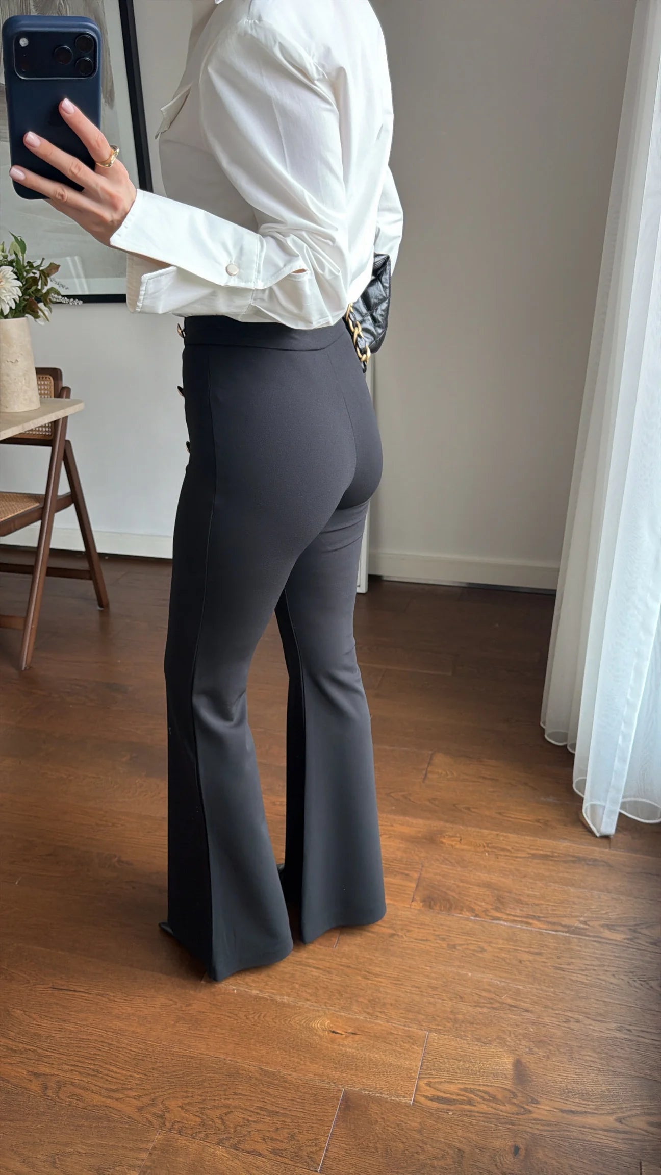Spanish-style flare trouser with gold buttons