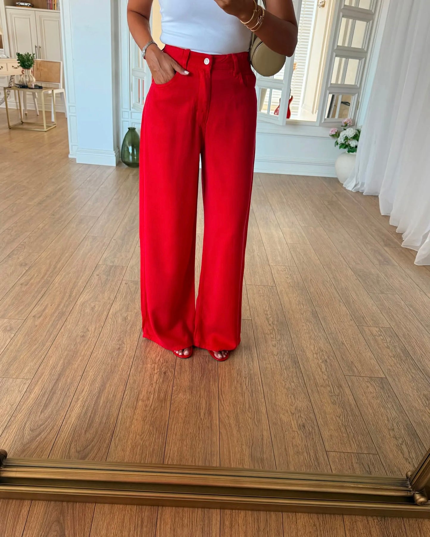 Ruby elastic back waist wide leg flowy trousers