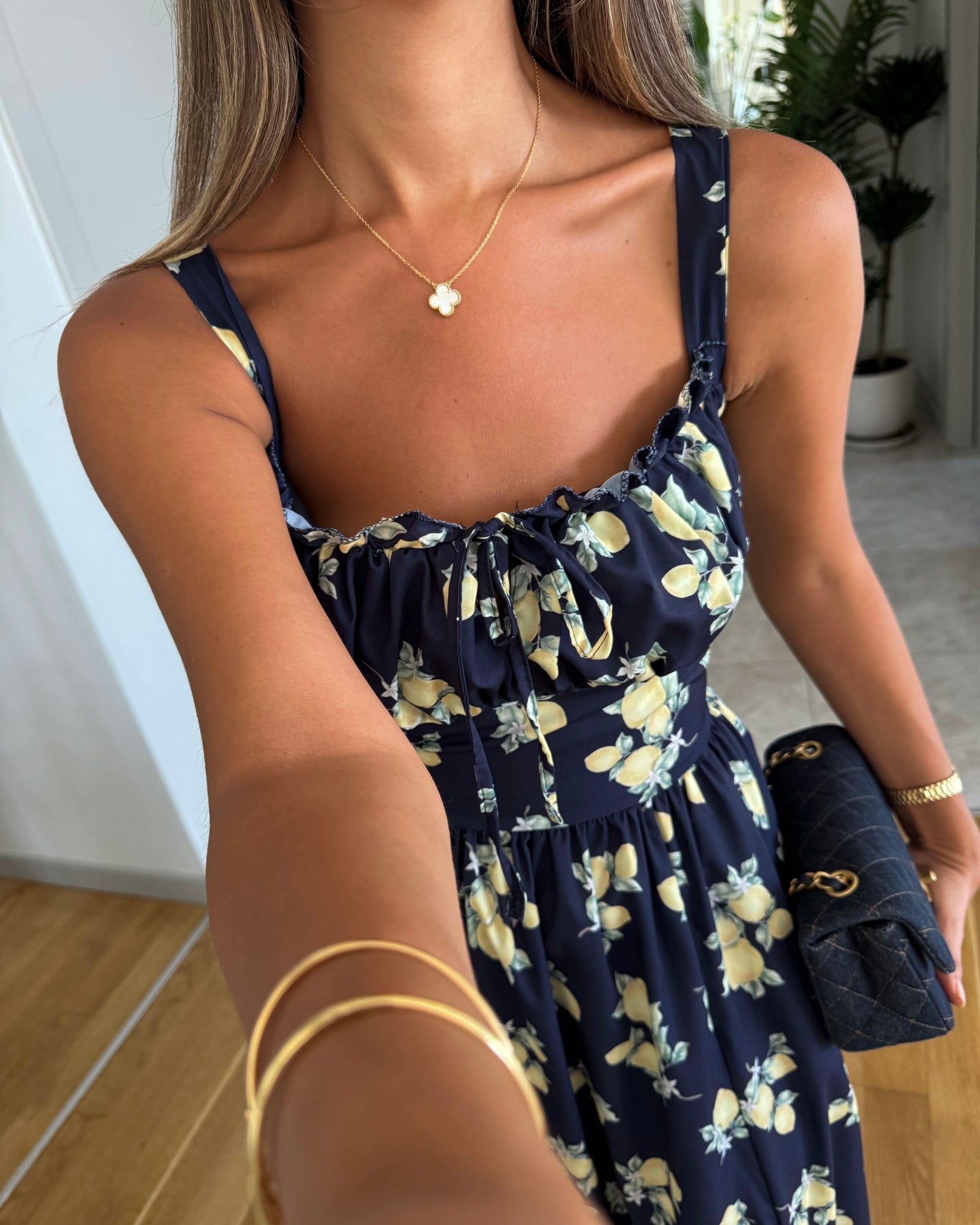 Navy Blue Lemon Print Dress