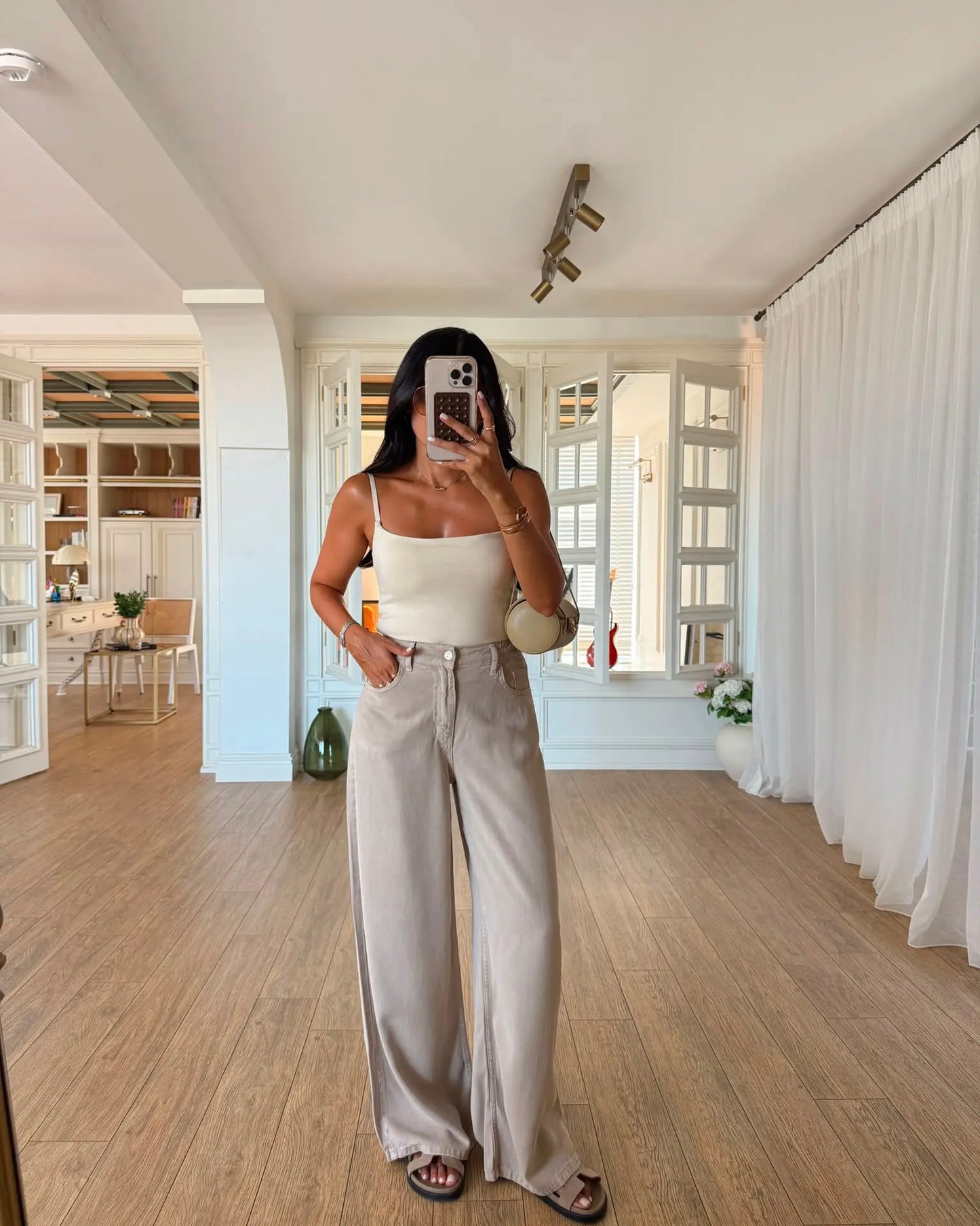 Ruby elastic back waist wide leg flowy trousers