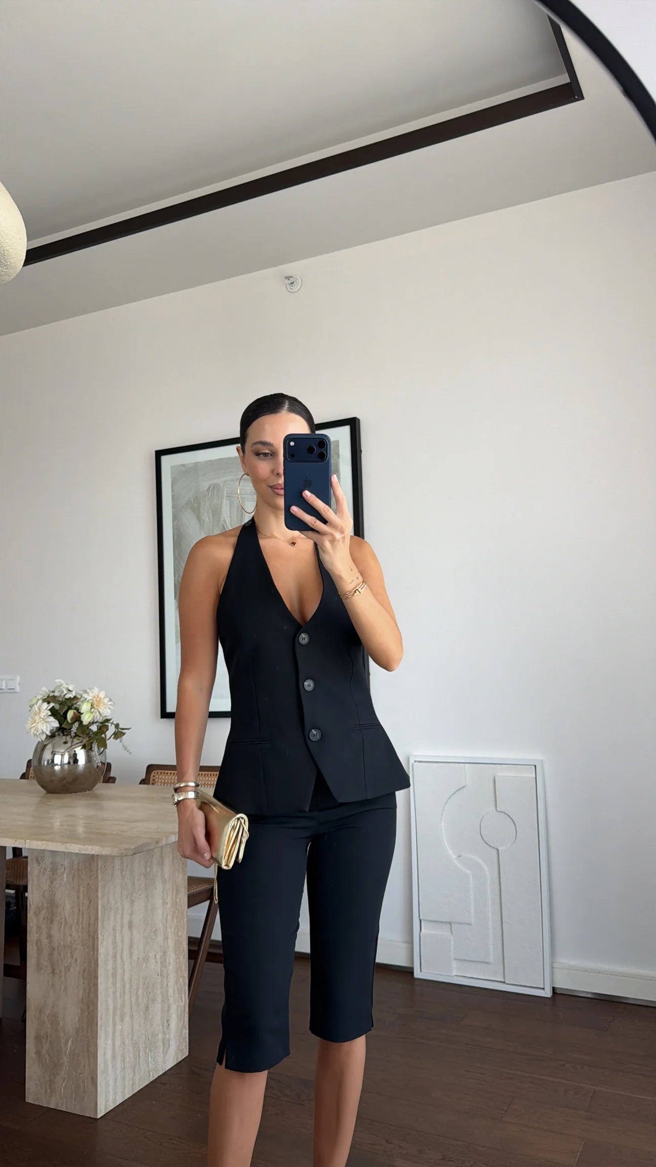 Halter collar vest capri suit