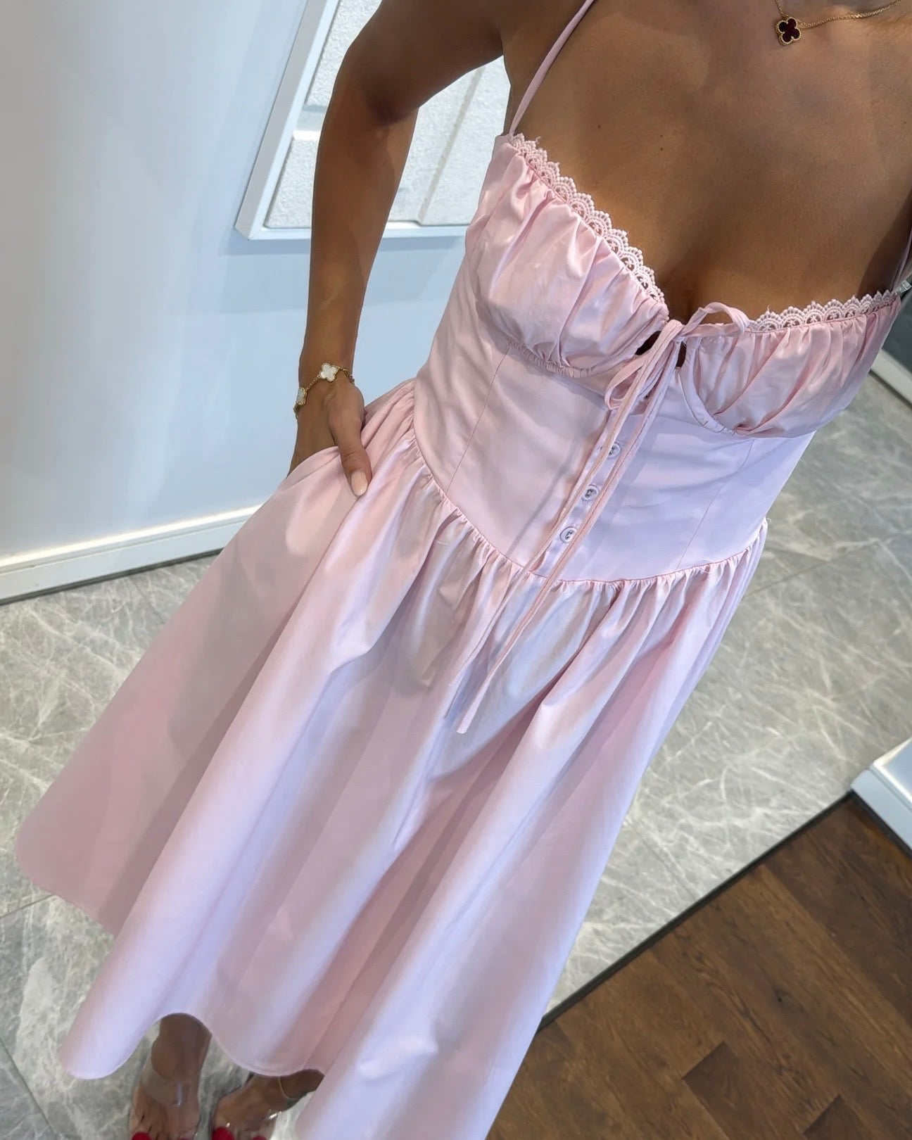 Gathered halter midi dress