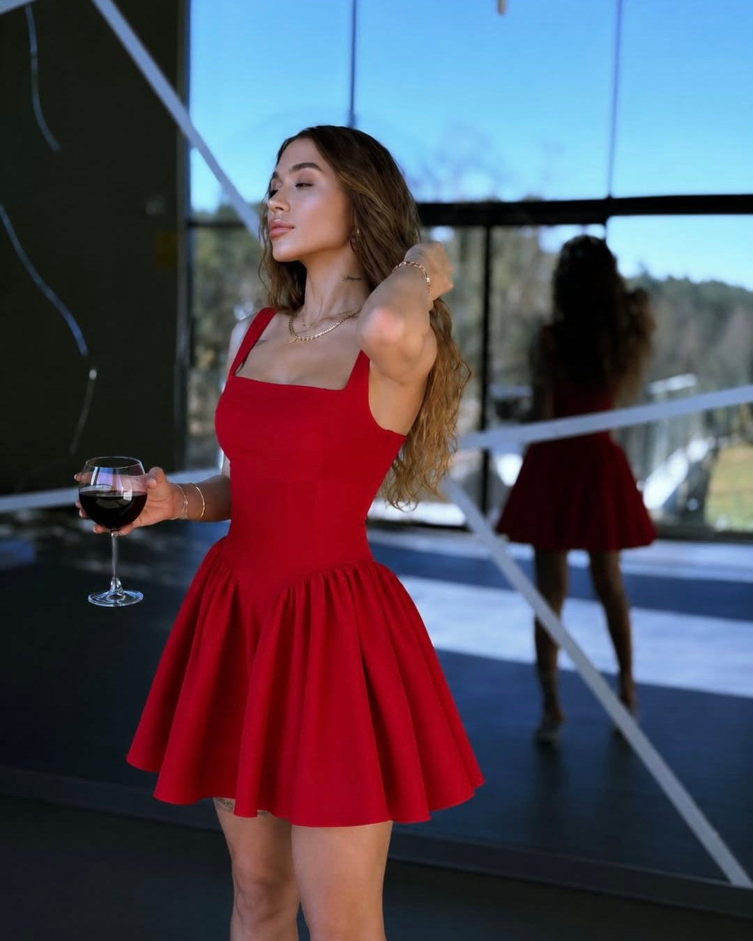 Red bow back dress