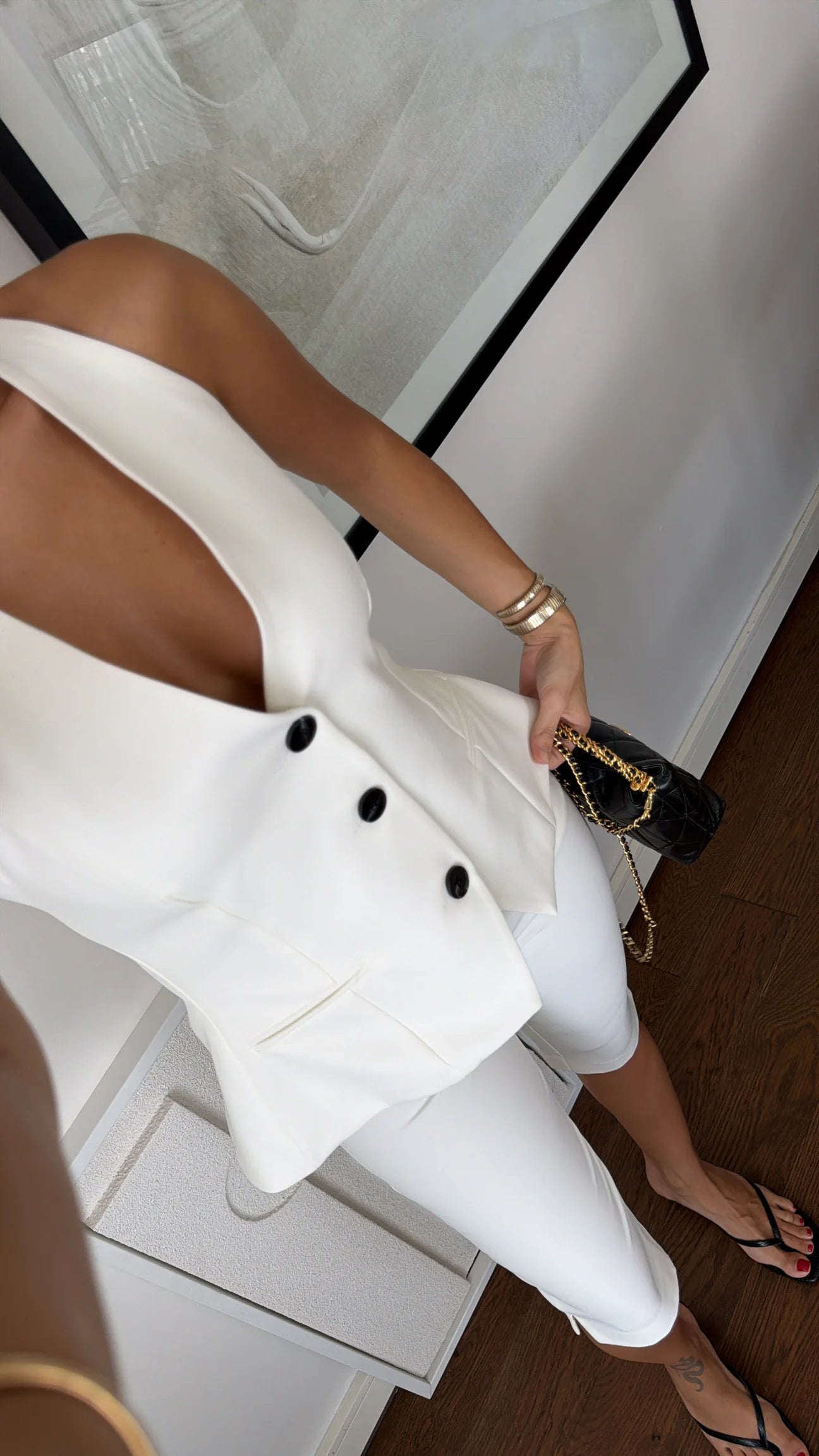 Halter collar vest capri suit