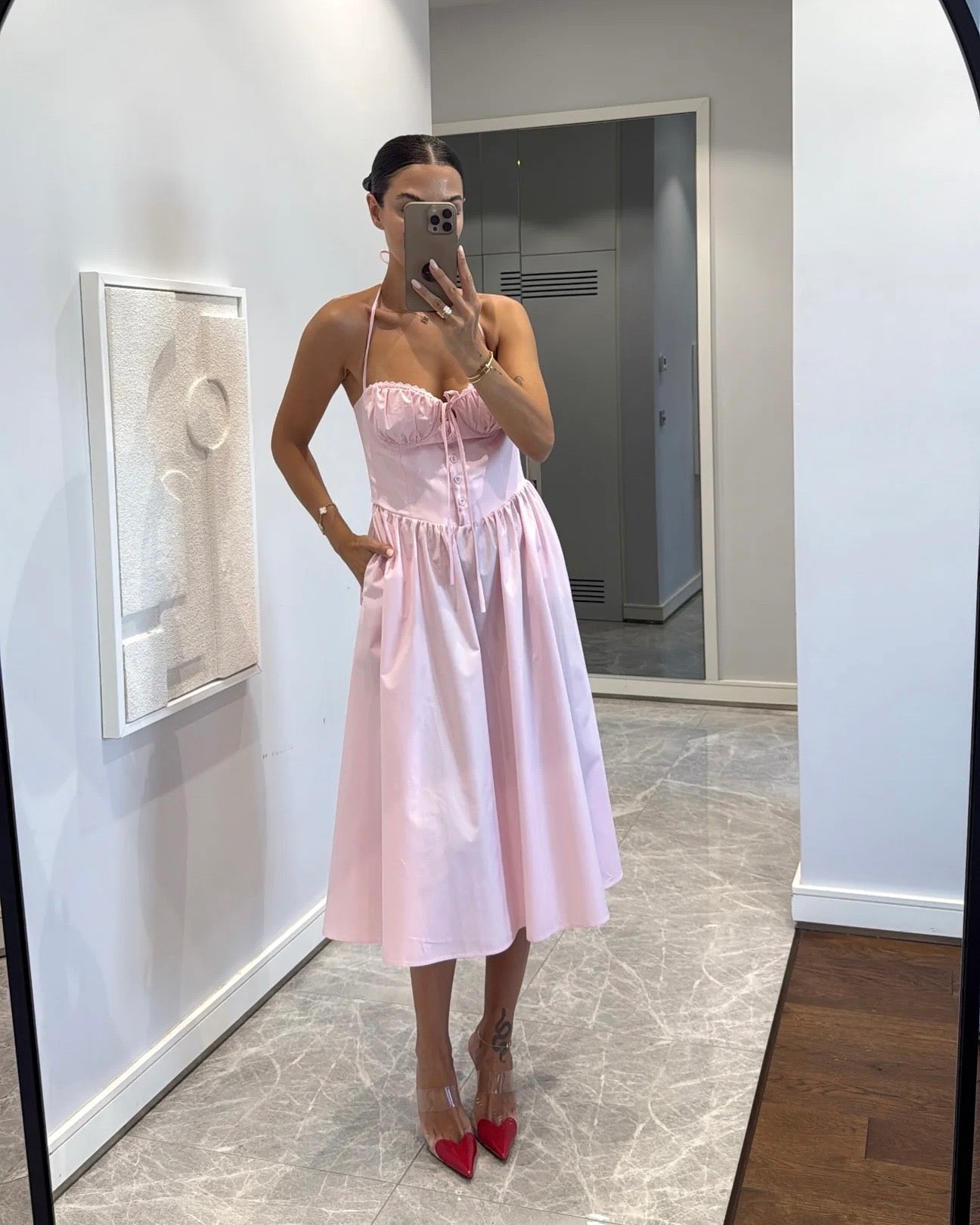 Gathered halter midi dress