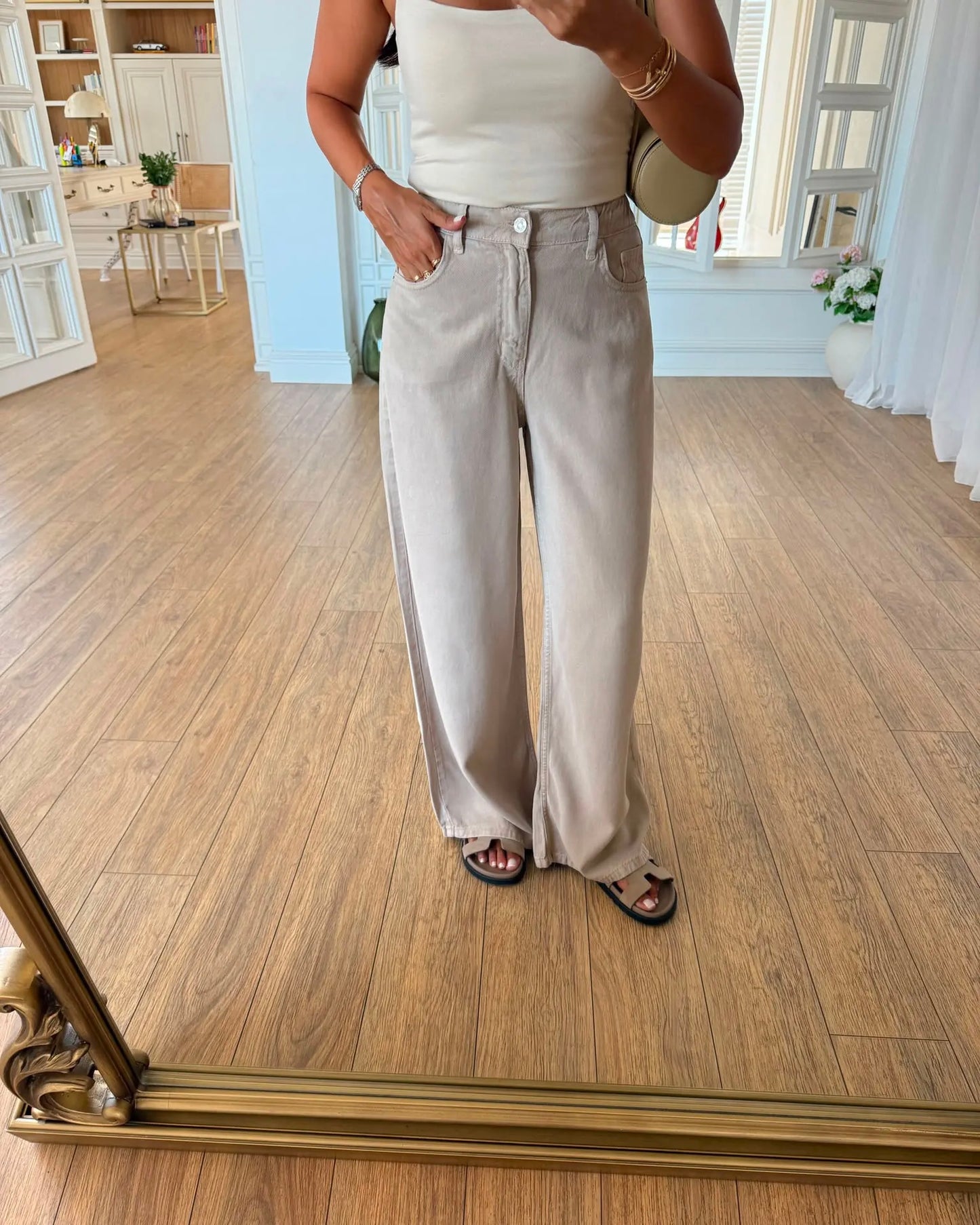 Ruby elastic back waist wide leg flowy trousers