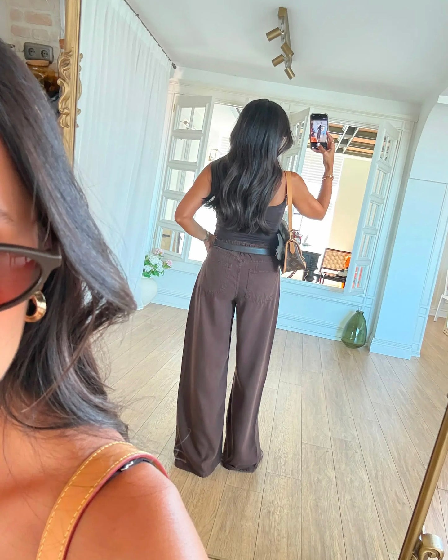 Ruby elastic back waist wide leg flowy trousers