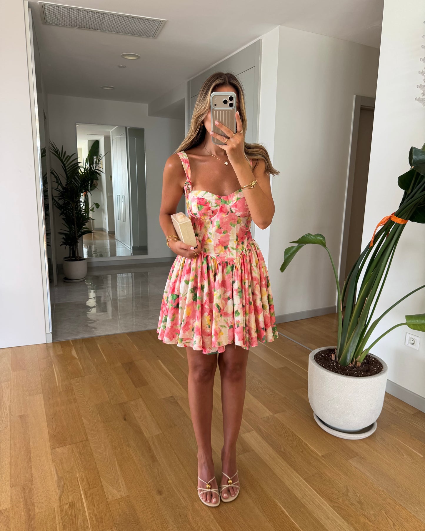 Floral patterned strappy mini dress
