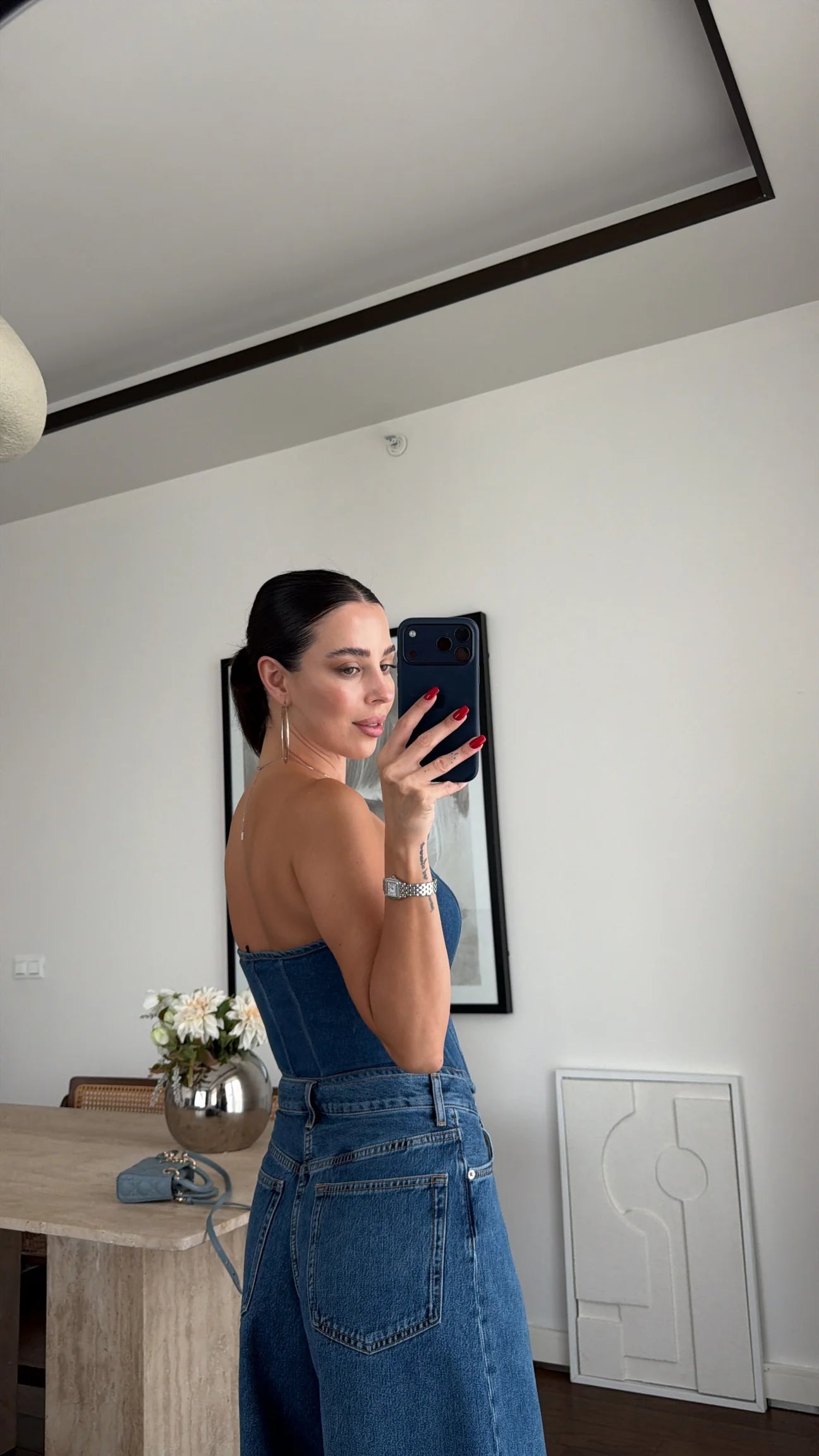 Denim strapless bustier