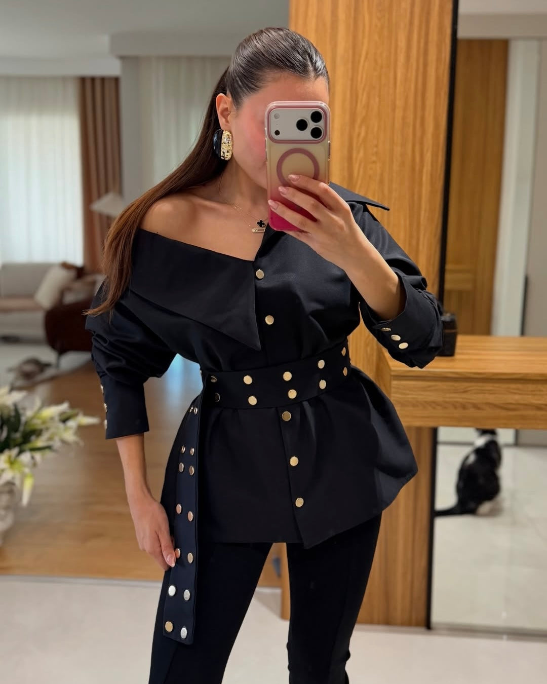 Fontue black studded designer shirt