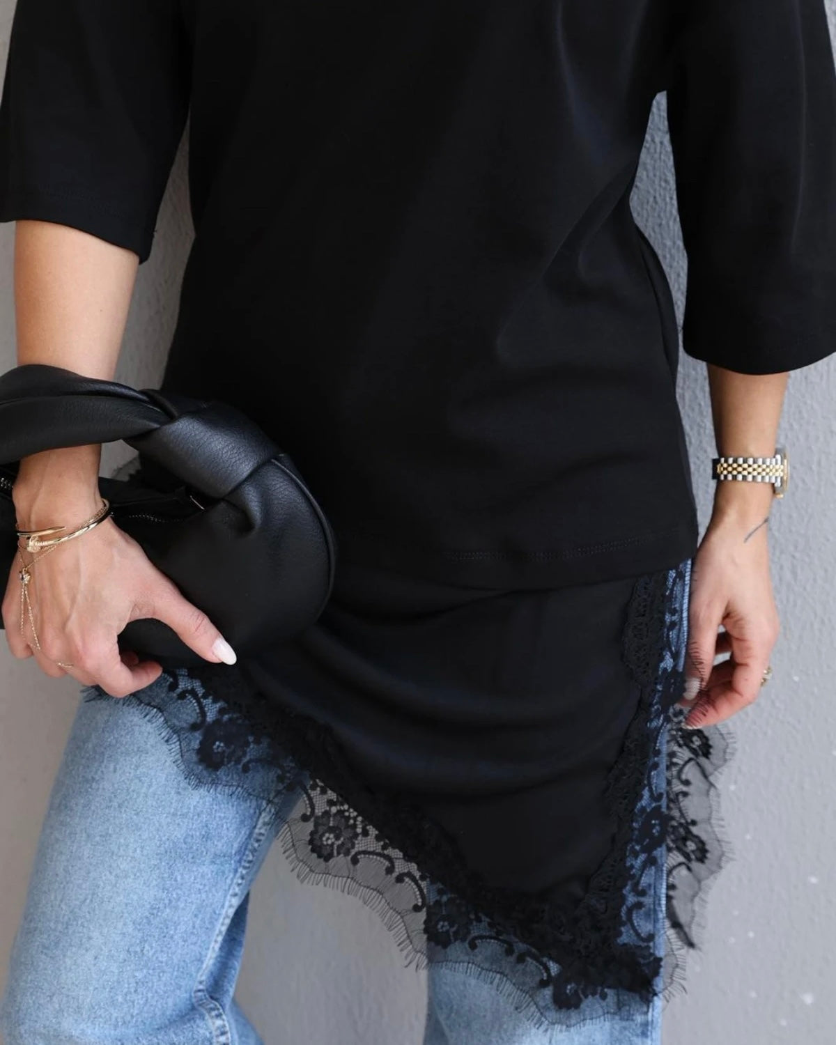 Lace trimmed combination T-shirt