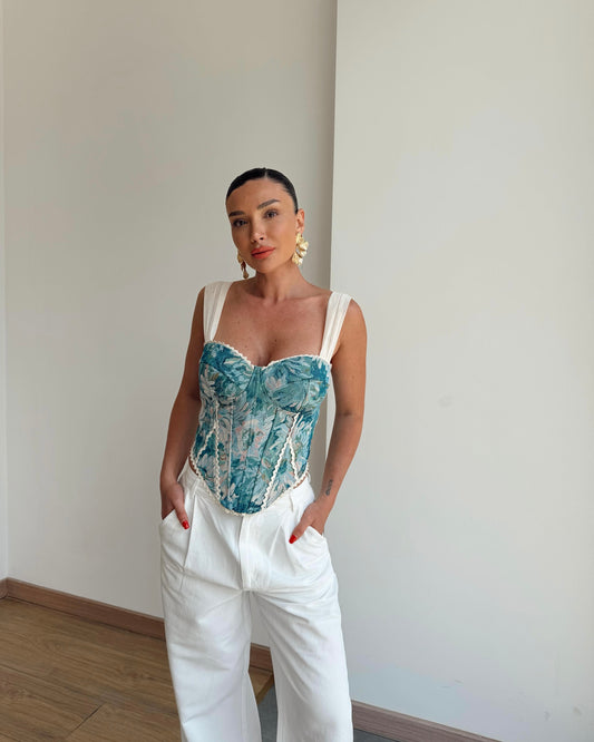 Imported patterned corset blouse