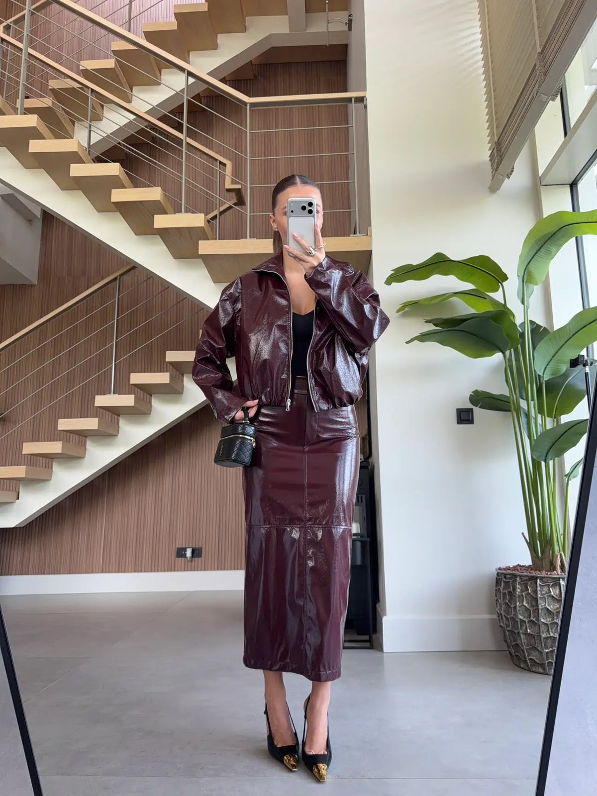 PU faux-leather two-piece set