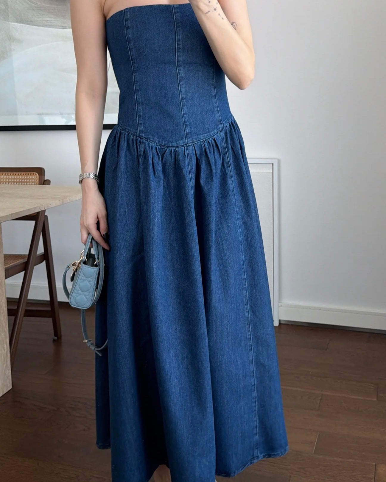 Strapless denim dress