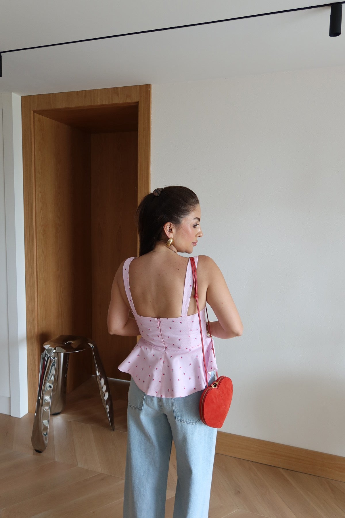 Pink floral peplum top
