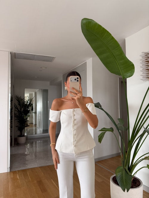 Madonna collar button-down blouse