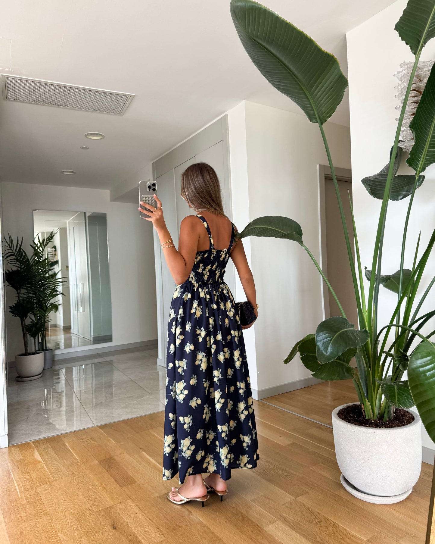 Navy Blue Lemon Print Dress