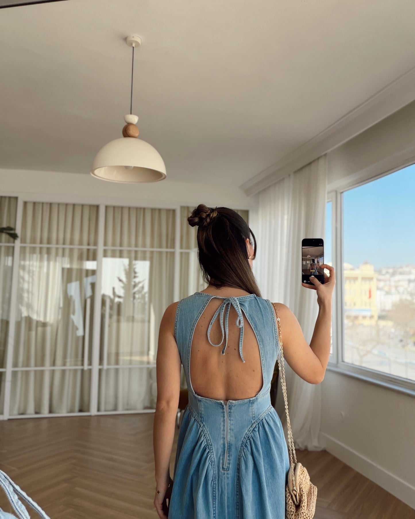 Open back denim dress