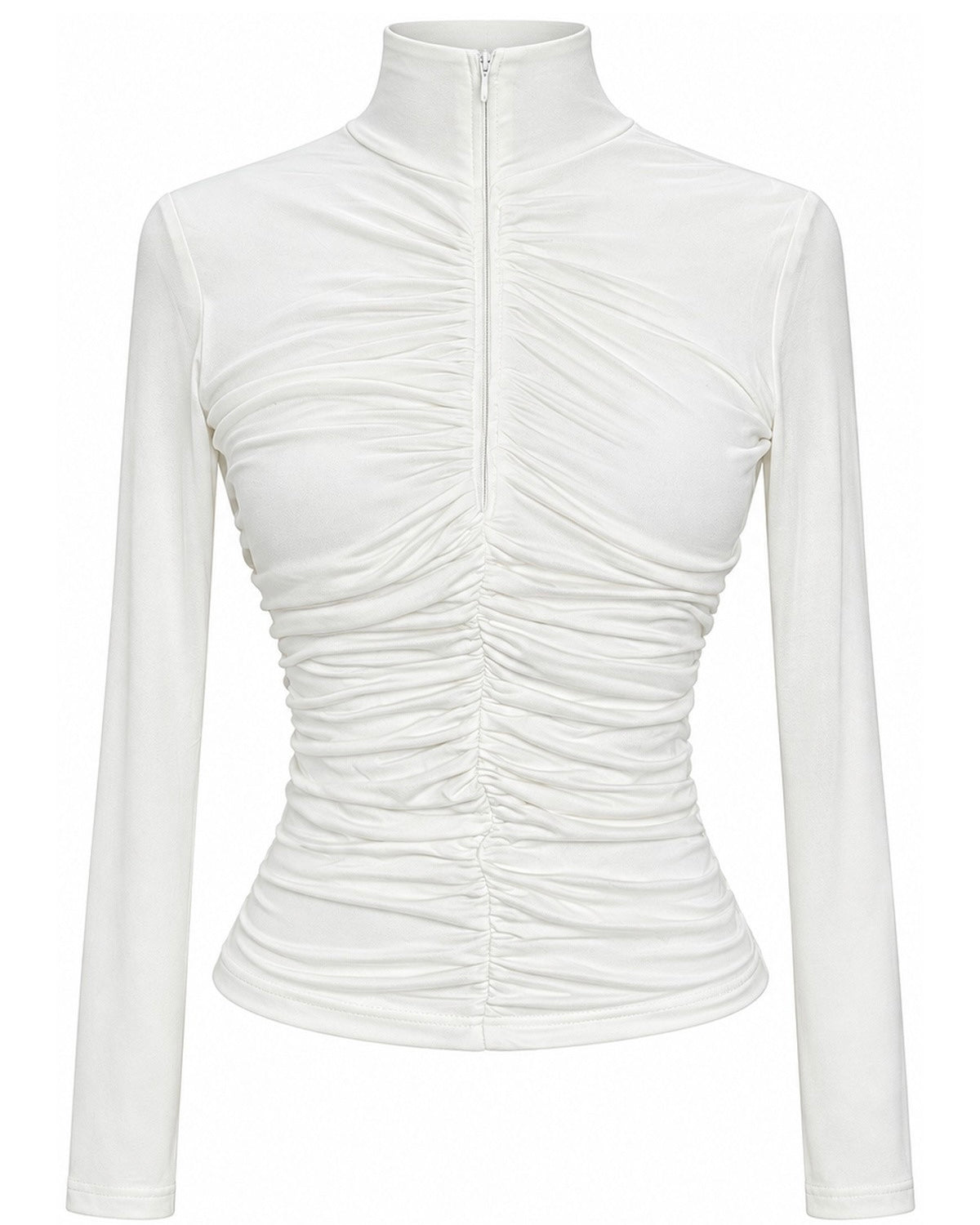 Zip-up gathered blouse