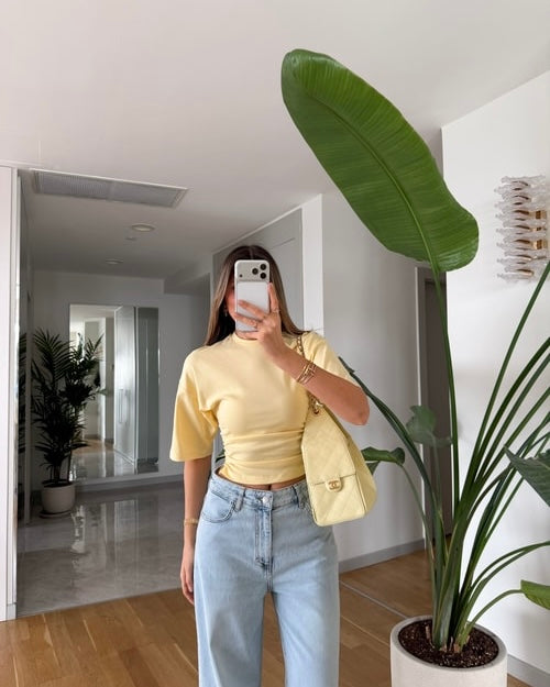Gathered batwing sleeve T-shirt