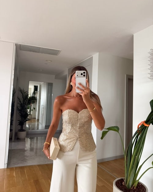 Beaded strapless design bustier