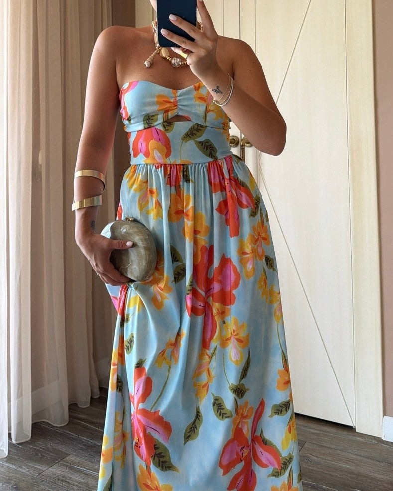 Blue floral patterned chipo dress