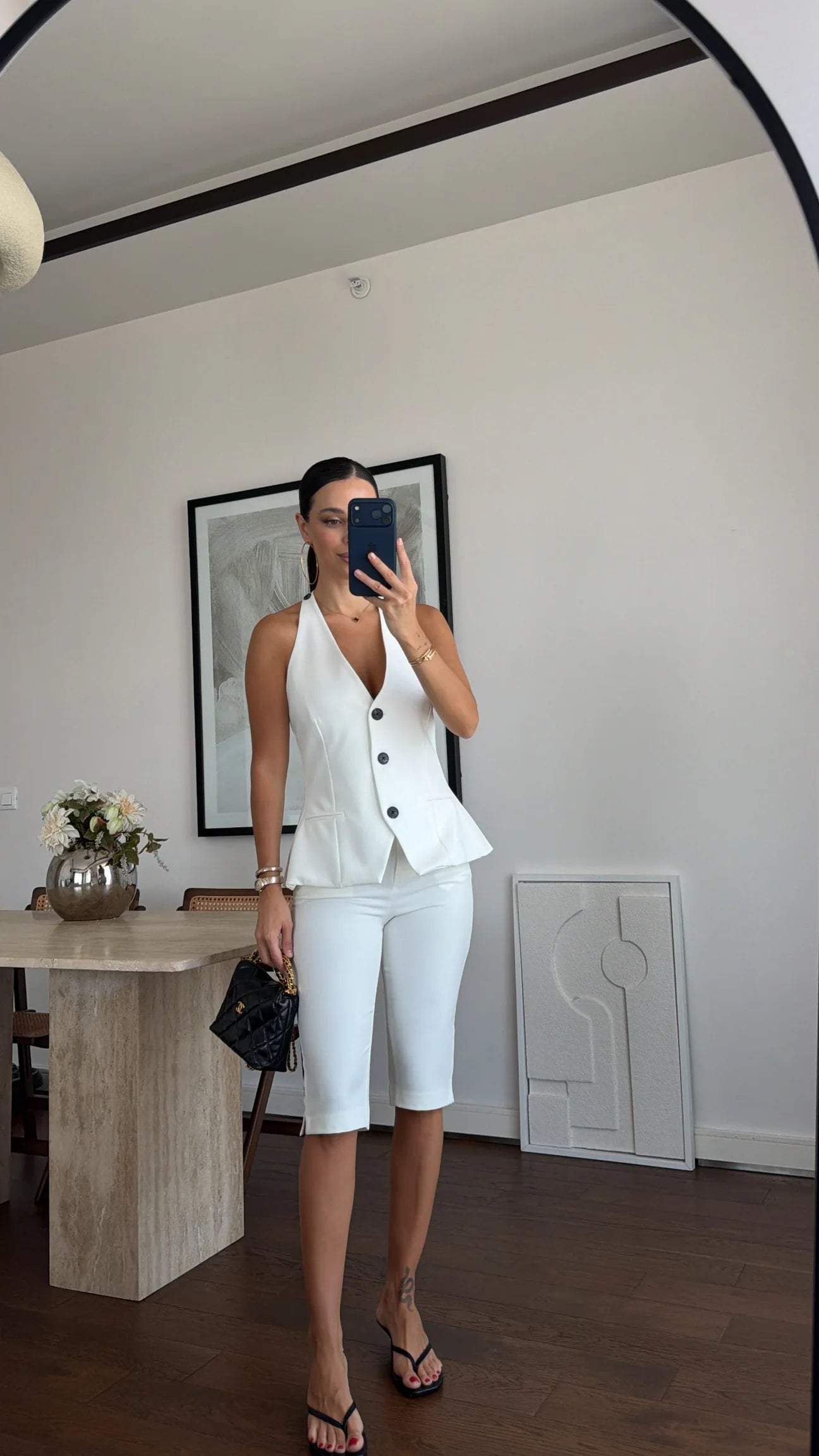 Halter collar vest capri suit