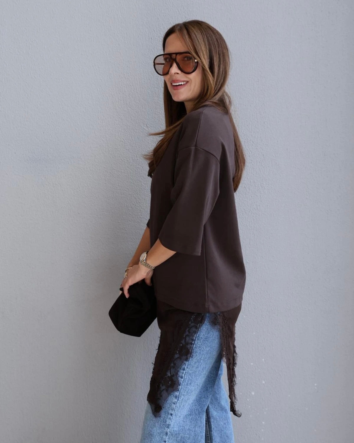 Lace trimmed combination T-shirt