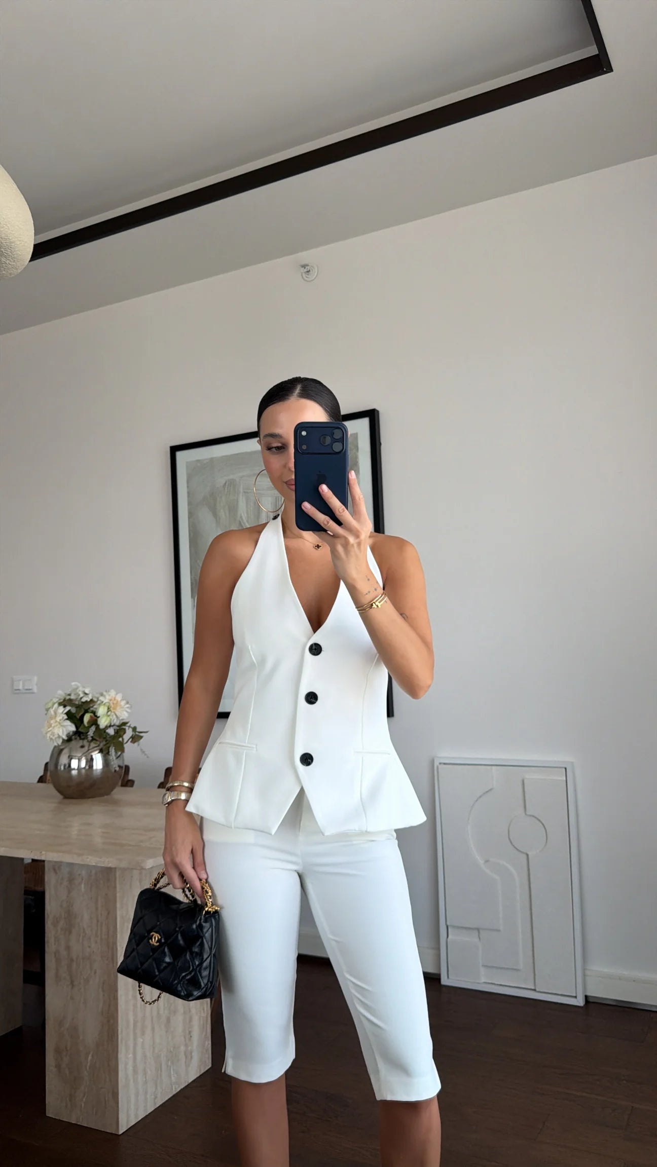 Halter collar vest capri suit