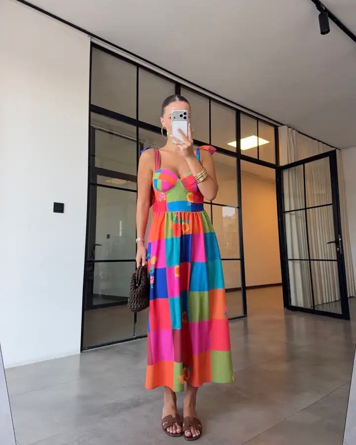 Colorful floral print maxi dress