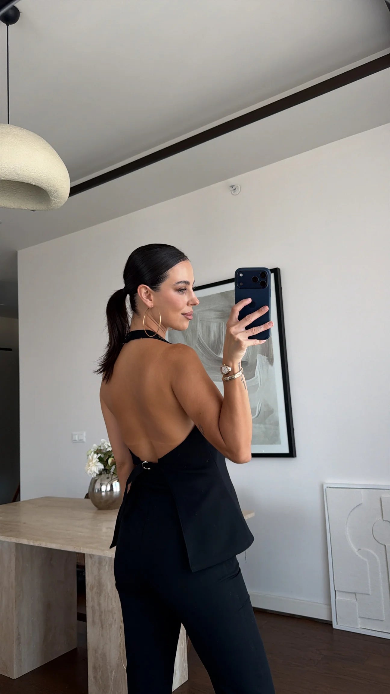 Halter collar vest capri suit