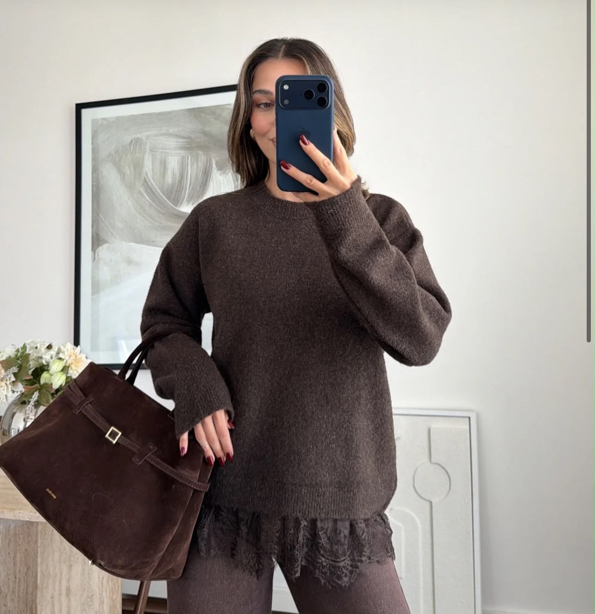 Lace detail knitted sweater
