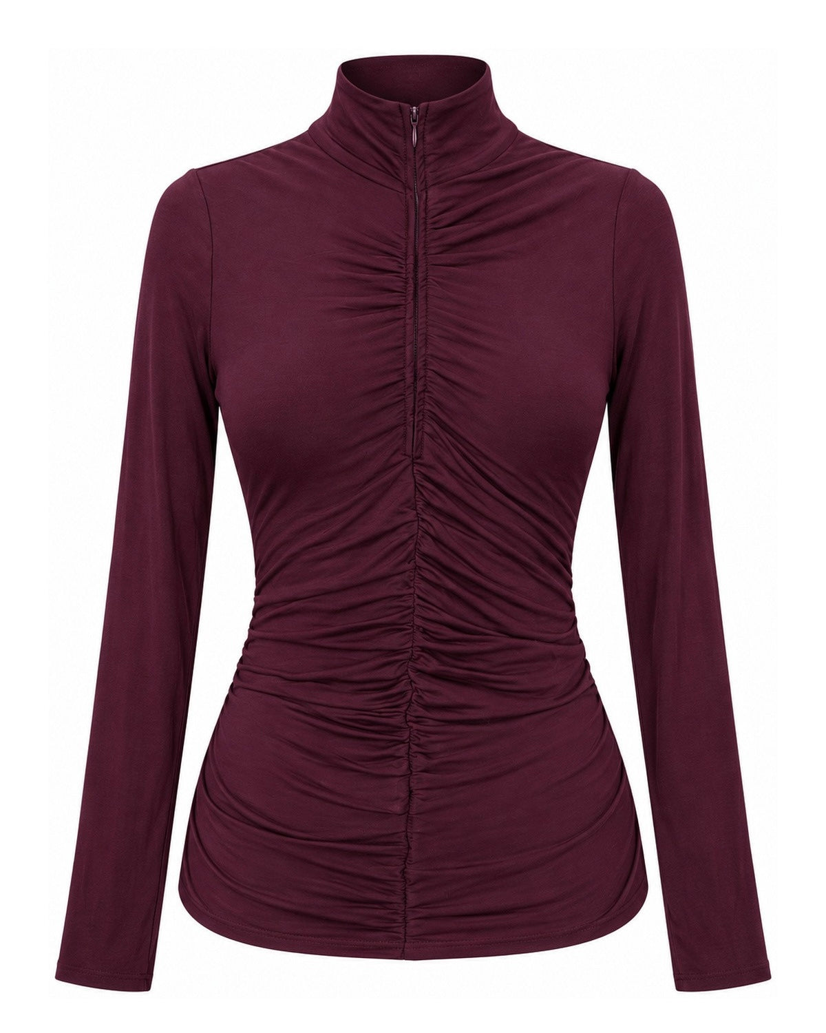 Zip-up gathered blouse