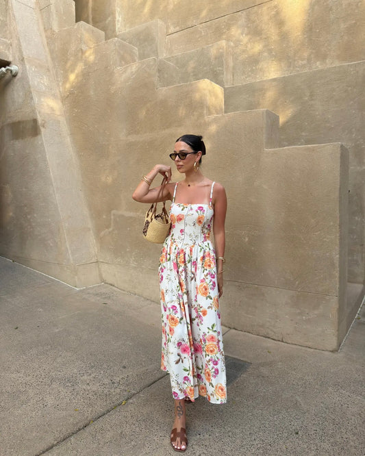 Strapless floral patterned corset dress