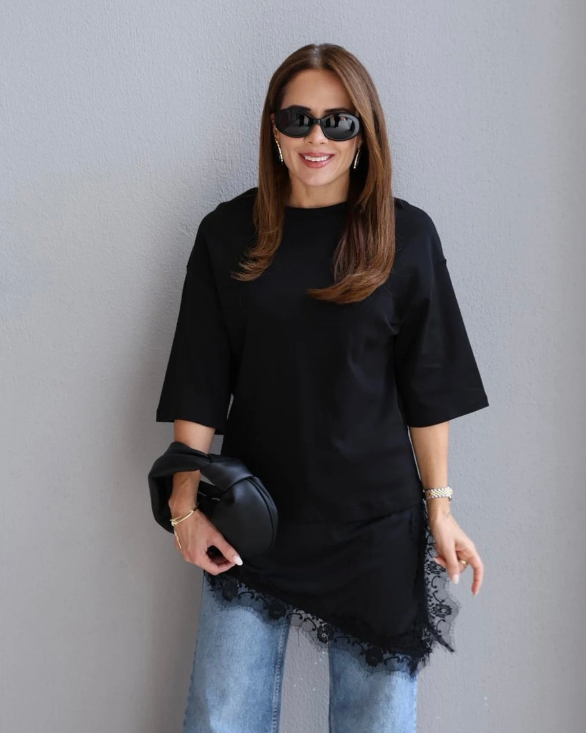 Lace trimmed combination T-shirt