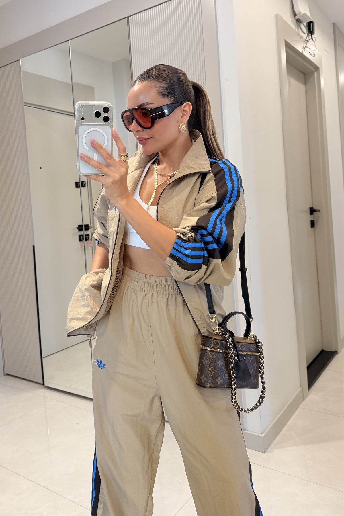 Parachute suit with stripe detail