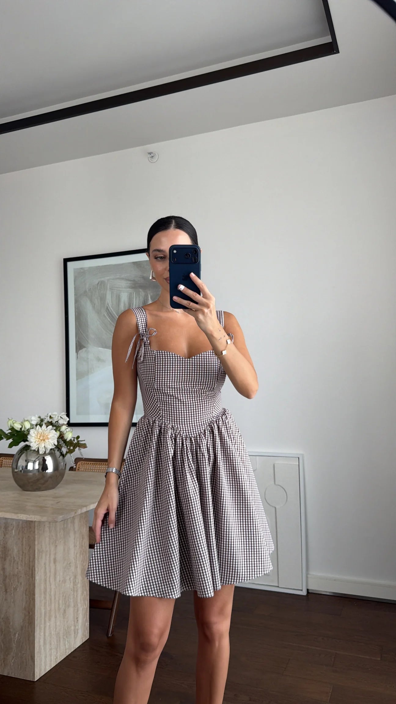 Back-tie checkered dress