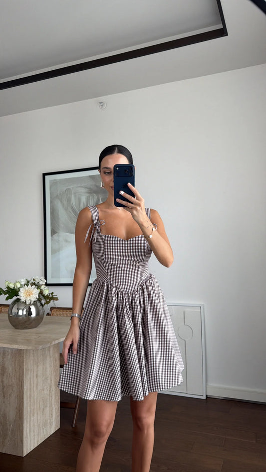 Back-tie checkered dress