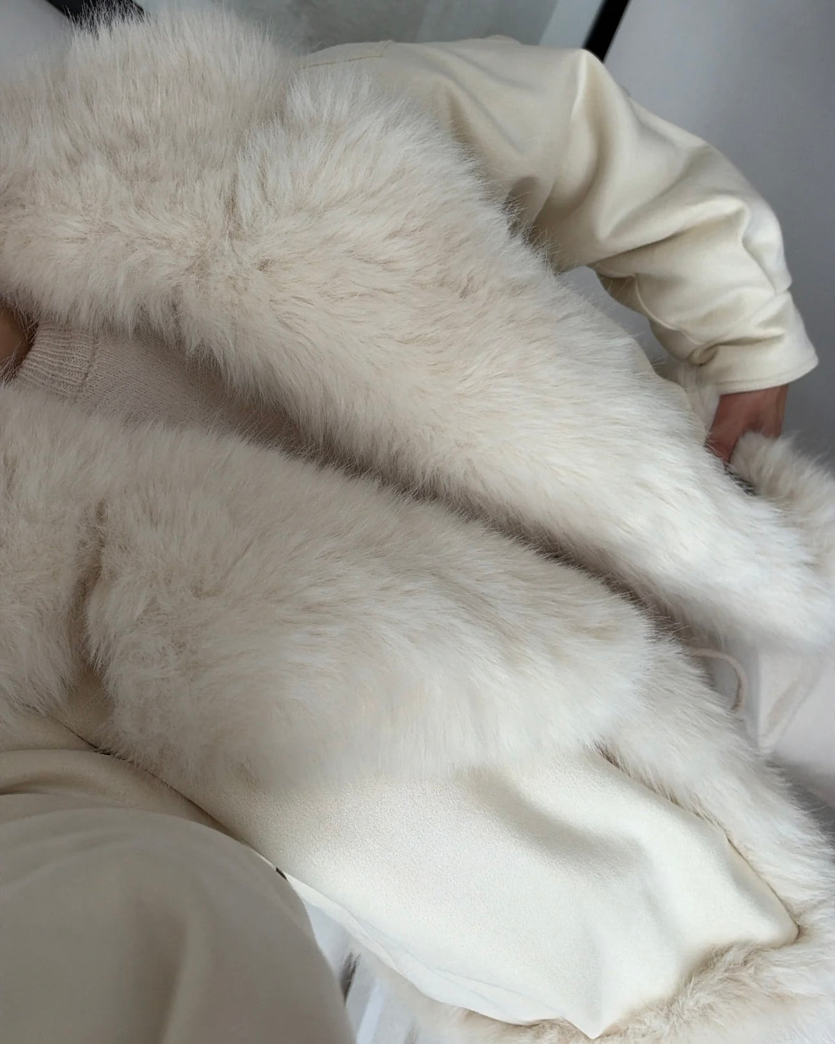 Nubuck jacket with fluffy faux-fur collar and cuff details