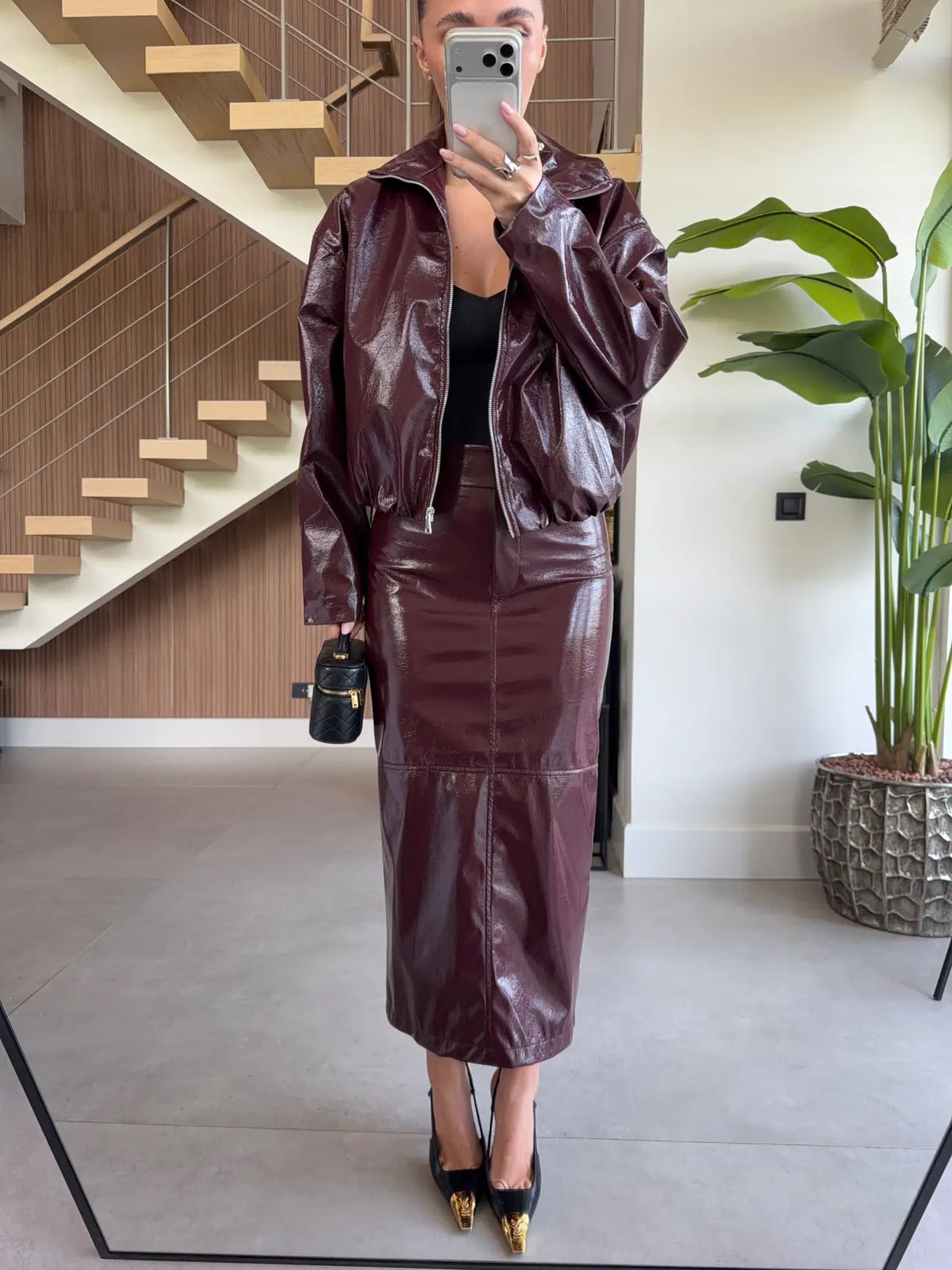 PU faux-leather two-piece set