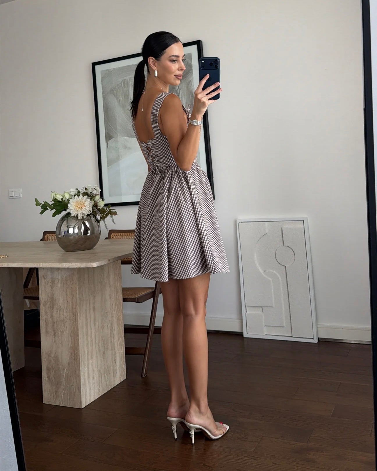 Back-tie checkered dress