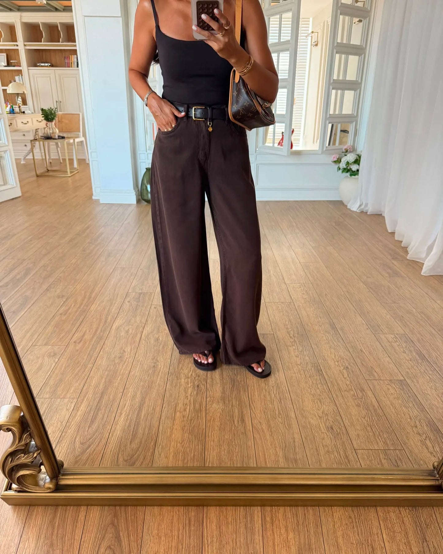 Ruby elastic back waist wide leg flowy trousers