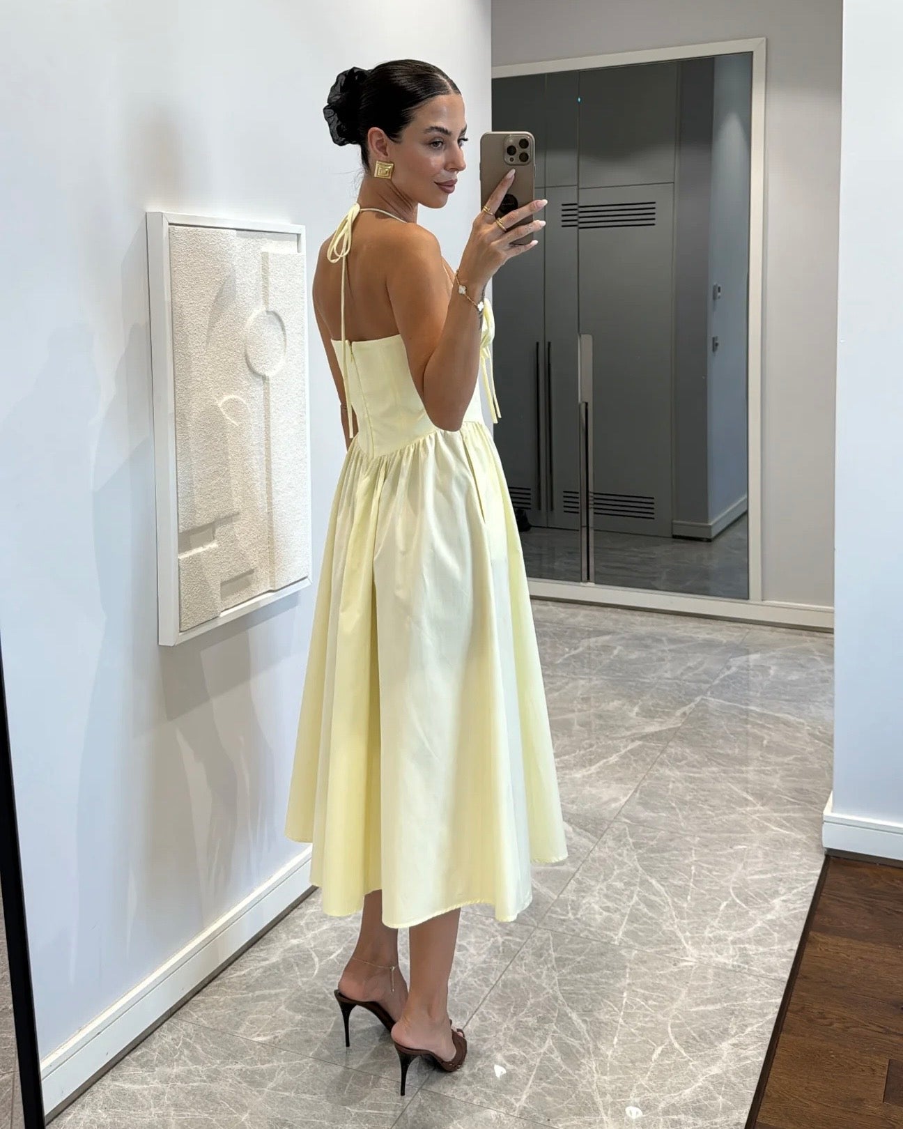 Gathered halter midi dress