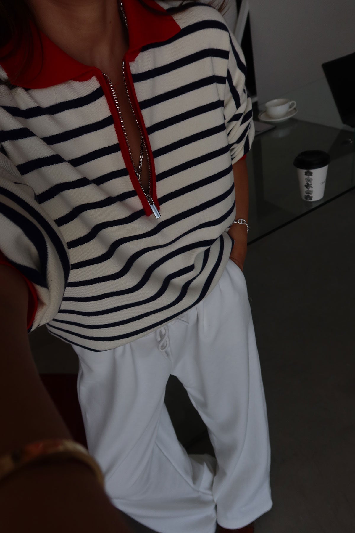 Striped sweater with a chic preppy touch