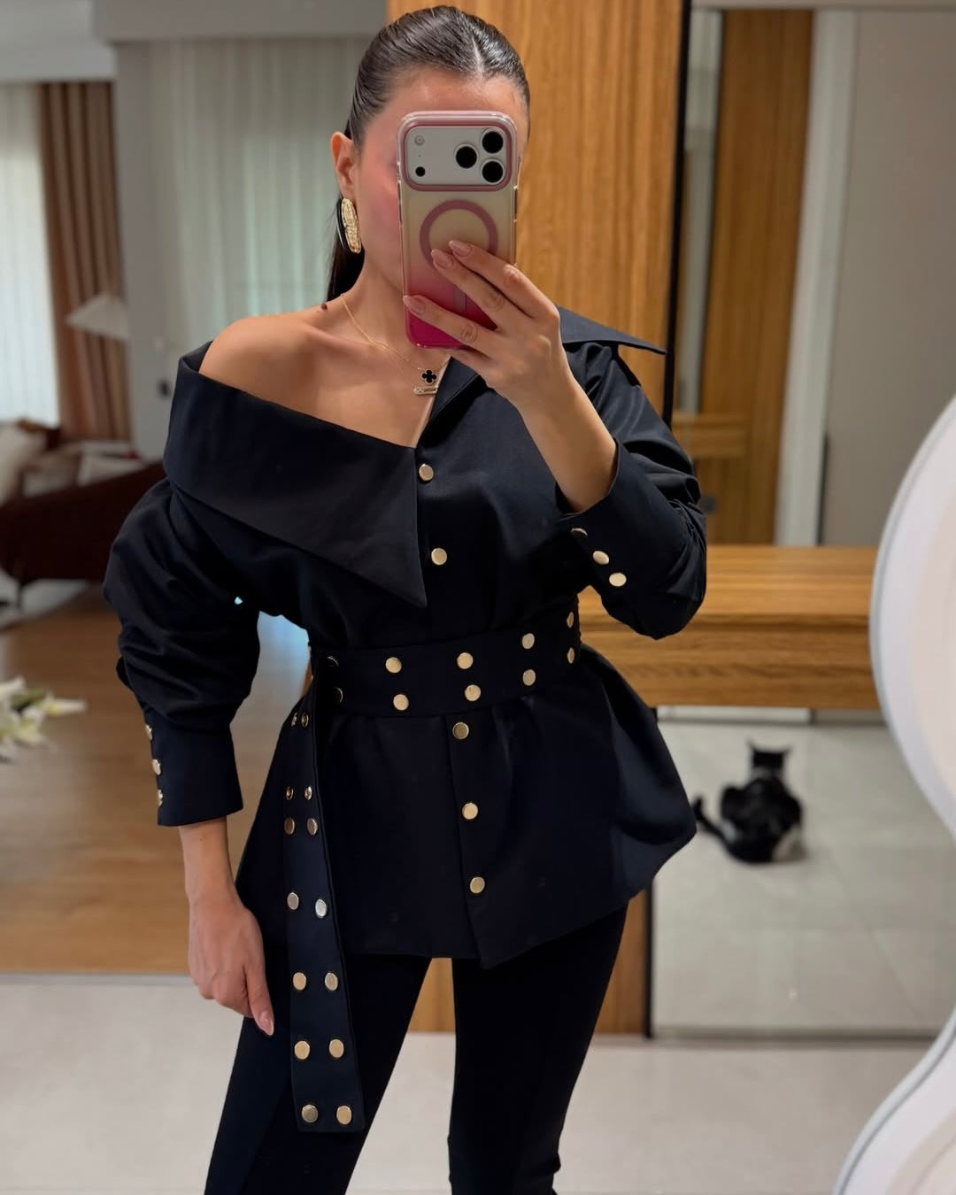 Fontue black studded designer shirt