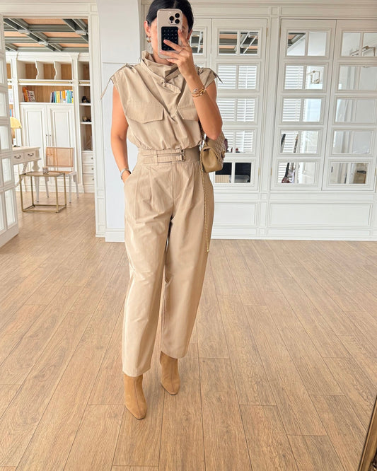 Etromy belt detailed crop blouse and pants set