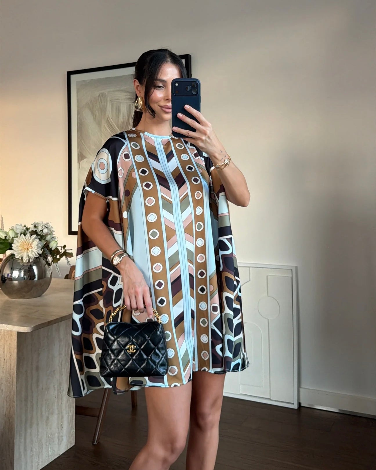 Patterned satin dress