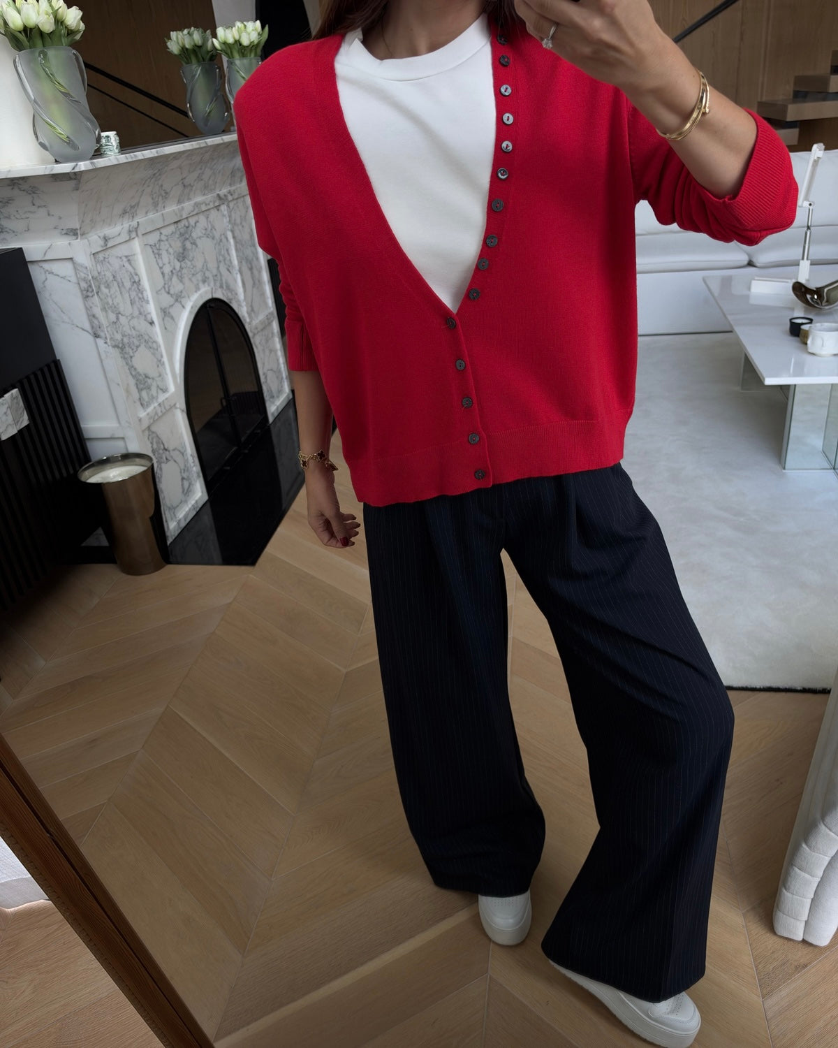V-neck knit cardigan