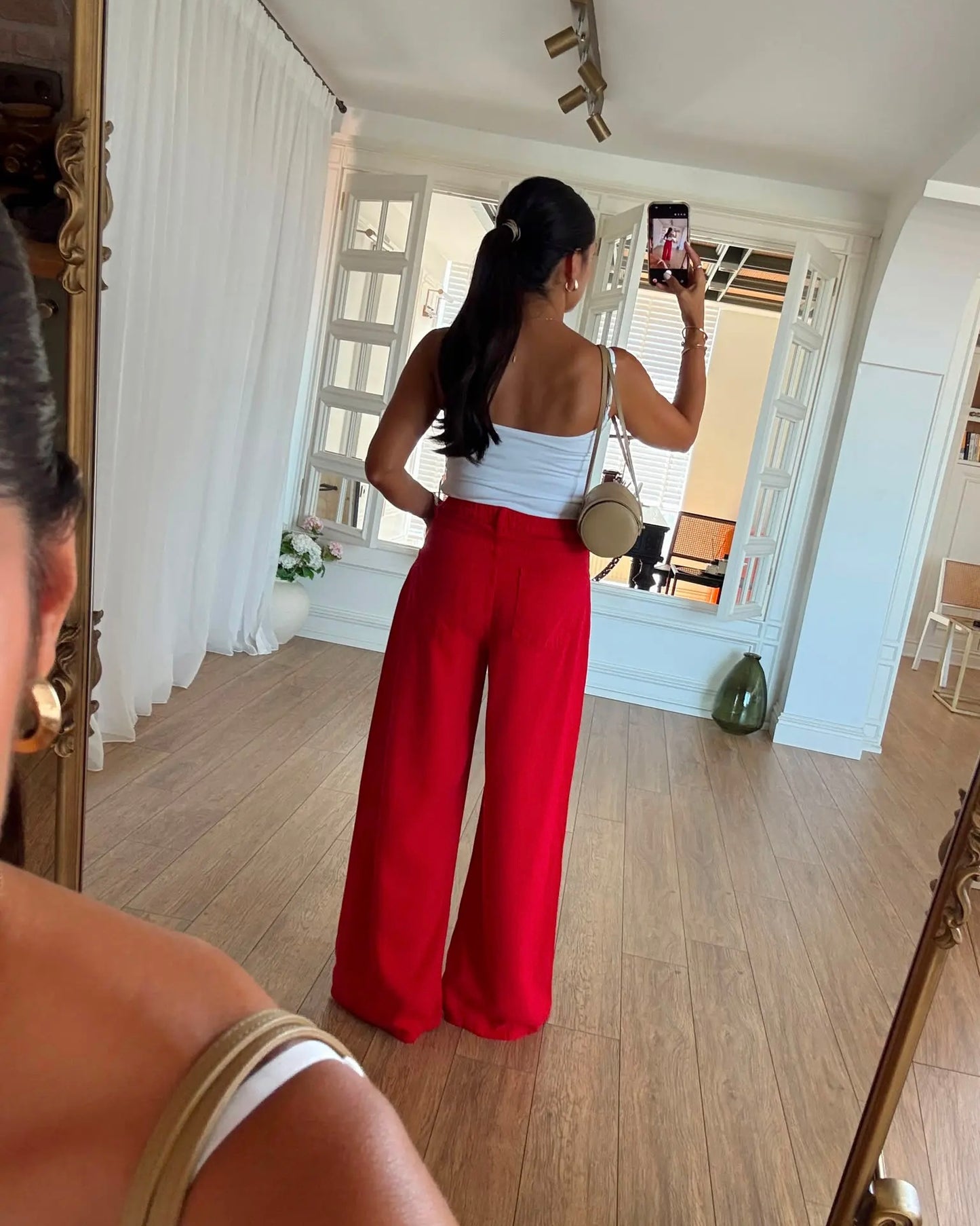 Ruby elastic back waist wide leg flowy trousers